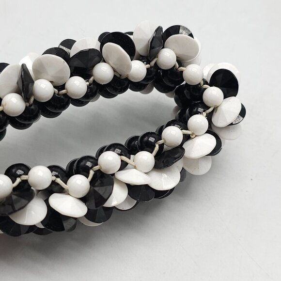 Black White Acrylic Beaded Stretch Bracelet For Women Vintage - Picture 4 of 5